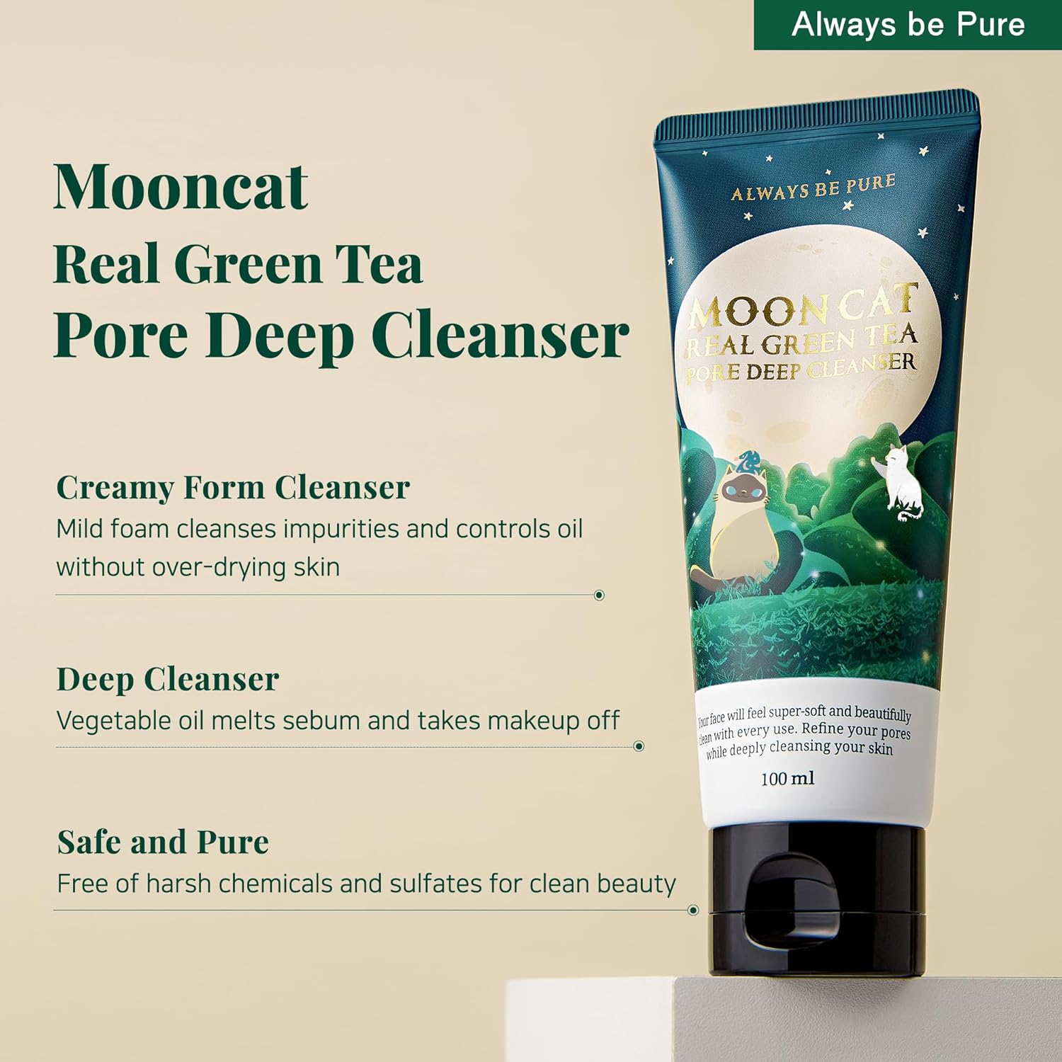 Mooncat Real Green Tea Pore Deep Cleanser 100ml (3.38oz)